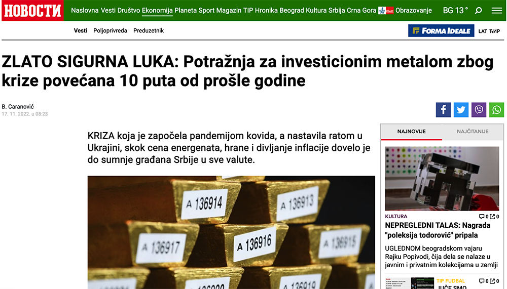 Novosti o investicionom zlatu insignitus gold
