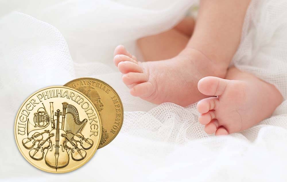 Zlatne kovanice kao poklon za novorođenče